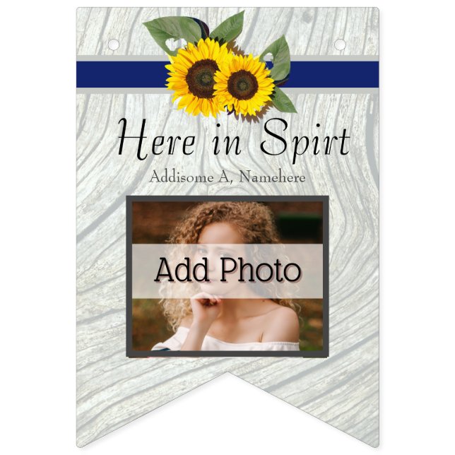 Rustic Wedding Golden Sunflower Blue Grey Wood Bunting (First Flag)