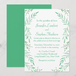 Rustic Wedding Green Watercolor Leaves Ferns Leaf Invitation