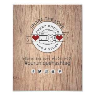 Rustic Wedding Hashtag Sign - Wood Camera Share