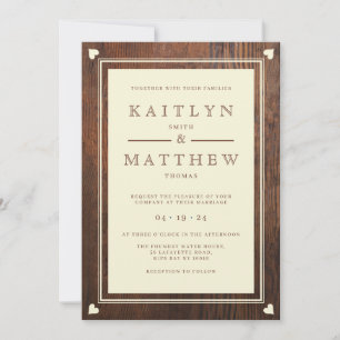 Rustic Wedding Heart Monogram in Dark Walnut Invitation