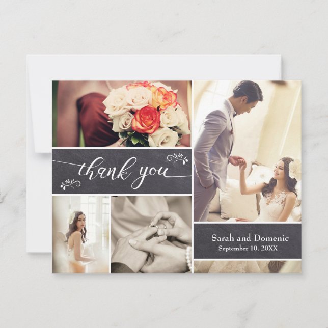 Rustic Wedding Horizontal Photo Collage Thank You Card (Front)