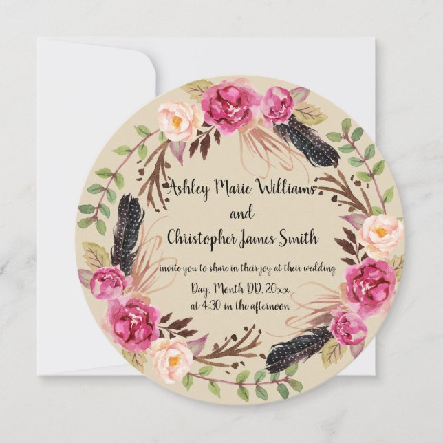 Rustic Wedding Invitation Boho Wedding Invitation (Front)