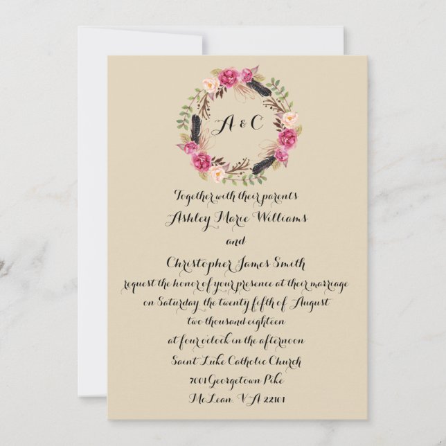 Rustic Wedding Invitation Floral Wedding Invite (Front)