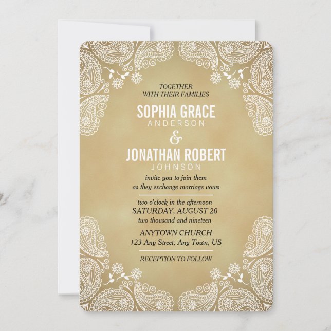 Rustic Wedding Invitation I Hand Drawn Paisley (Front)