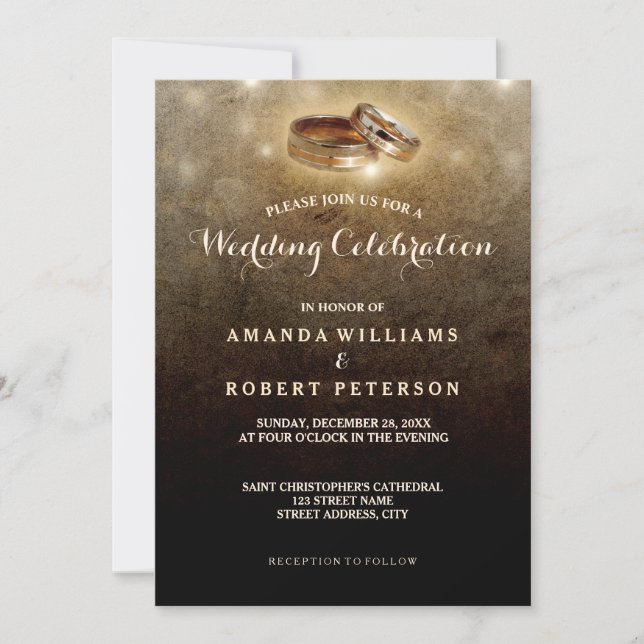 Rustic wedding invitiation with wedding rings invitation (Front)