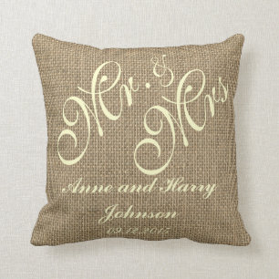 Rustic Wedding Keepsake Throw Pillow Monogram