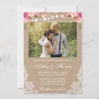 Rustic Wedding Lights Lace Floral Photo Kraft
