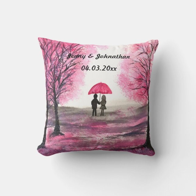 Rustic wedding love couple cherry blossoms tree cushion (Front)