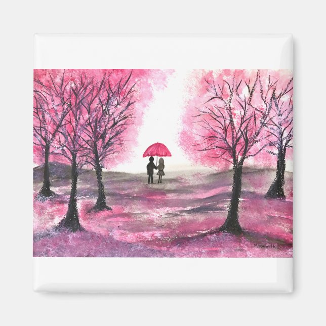 Rustic wedding love couple cherry blossoms tree magnet (Front)