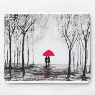 Rustic wedding love couple red umbrella chic mouse pad