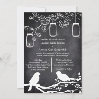 Rustic Wedding Mason Jar Chalkboard Lovebirds Invitation