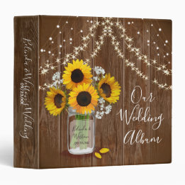 Rustic Wedding Mason Jar Sunflower Babys Breath 3 Ring Binder