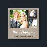 Rustic Wedding Monogram Photo Collage Canvas<br><div class="desc">Add three of your favourite wedding photos to create a beautiful unique photo collage canvas art print. Personalise the design with your family name monogram and wedding date or other custom text. Click Customise It to move photos or change text fonts and colours to create a unique one of a...</div>