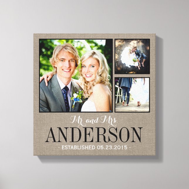 Rustic Wedding Monogram Photo Collage Canvas (Front)