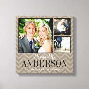 Rustic Wedding Monogram Photo Collage Canvas Print