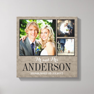 Rustic Wedding Monogram Photo Collage Canvas Print