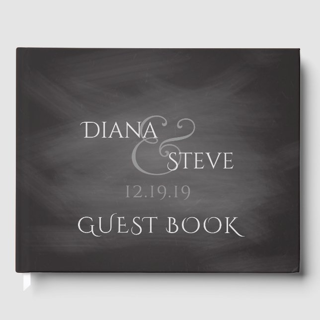 Rustic Wedding Monogram | Simple Chalkboard Guest Book (Front)
