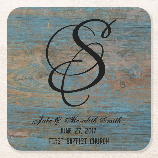 Rustic Wedding Monogram Worn Paint Look Coasters (Front)
