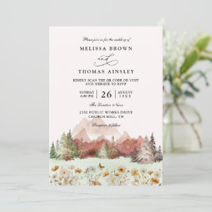 Rustic Wedding Mountain Wildflower QR Code Wedding Invitation