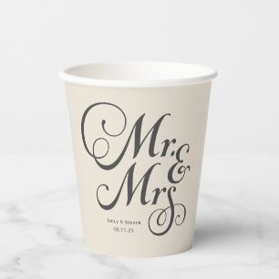 Rustic wedding mr & mrs Ivory personalised Paper Cups