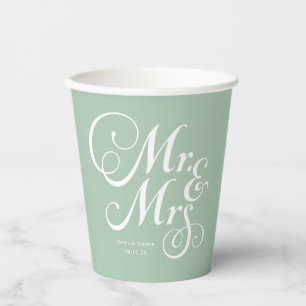 Rustic wedding mr & mrs Sage Green personalised Paper Cups