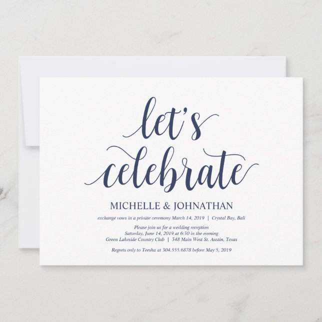 Rustic Wedding Navy Blue Elopement Reception Invitation (Front)
