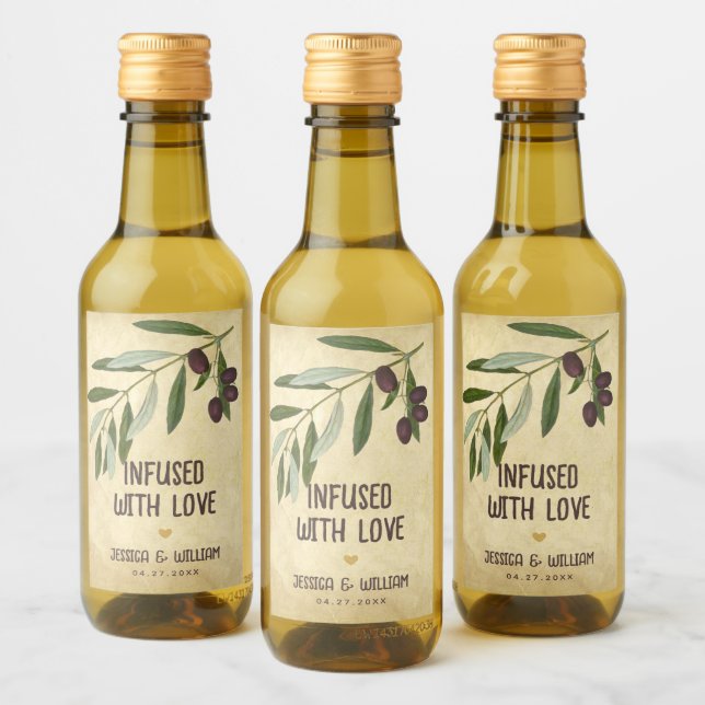 Rustic Wedding Olive Oil Infused with Love Foliage Wine Label (Bottles)