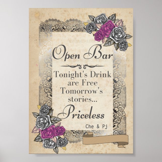 Rustic Wedding Open Bar Sign (Front)