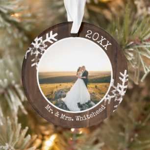 Rustic Wedding Photo Christmas Ornament