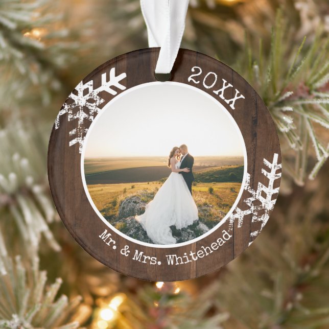 Rustic Wedding Photo Christmas Ornament (Tree)
