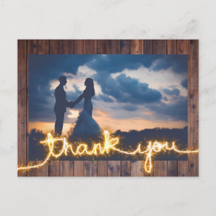 Rustic Wedding Photo Modern Sparkler Thank You Postcard
