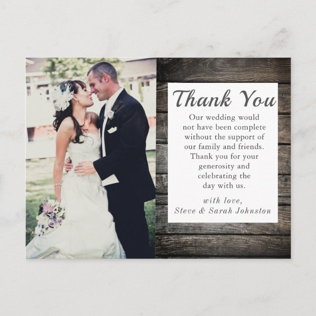 Rustic Wedding Photo Thank You Postcard (Front)
