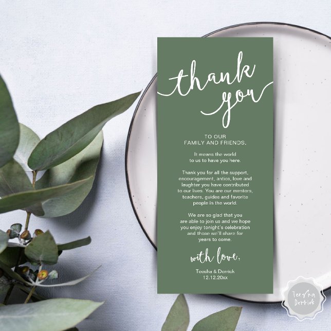 Rustic Wedding Place Setting Dinner Thank you Card (Rustic Wedding Place Setting Rehearsal Dinner Thank you Card Plate Decor Sage Green)