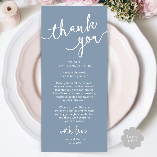 Rustic Wedding Place Setting Dinner Thank you Card (Rustic Wedding Place Setting Rehearsal Dinner Thank you Card Plate Decor Dusty Blue)