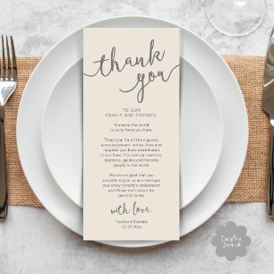 Rustic Wedding Place Setting Dinner Thank you Card