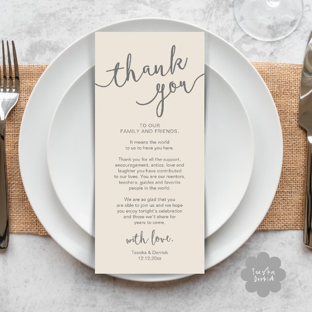 Rustic Wedding Place Setting Dinner Thank you Card (Rustic Wedding Place Setting Rehearsal Dinner Thank you Card Plate Decor Cream Grey)