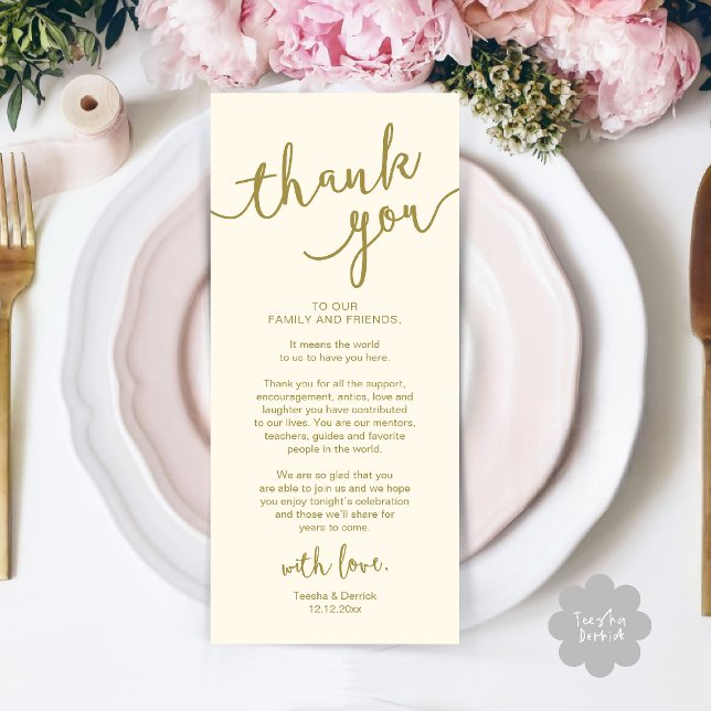 Rustic Wedding Place Setting Dinner Thank you Card (Rustic Wedding Place Setting Rehearsal Dinner Thank you Card Plate Decor Yellow Gold)