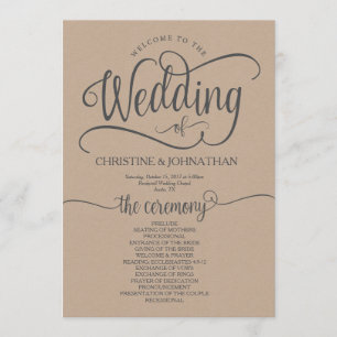 Rustic wedding program card 5x7 calligraphy design