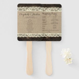 Rustic Wedding Program Fan   Barn Wood Lace Burlap