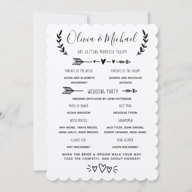 Rustic Wedding Program Order of Events Invitation (Front)