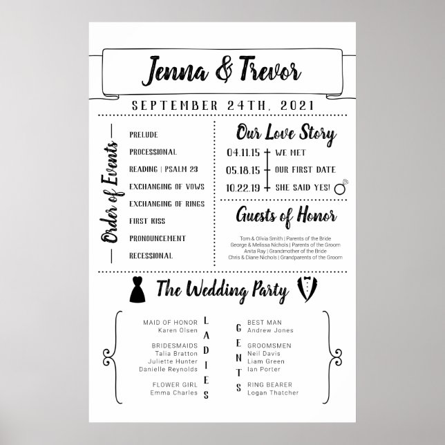 Rustic Wedding Program With Icons Poster (Front)