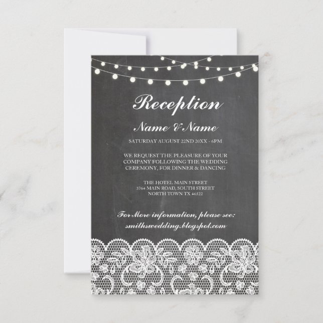 Rustic Wedding Reception Cards Chalk Lace Lights (Front)