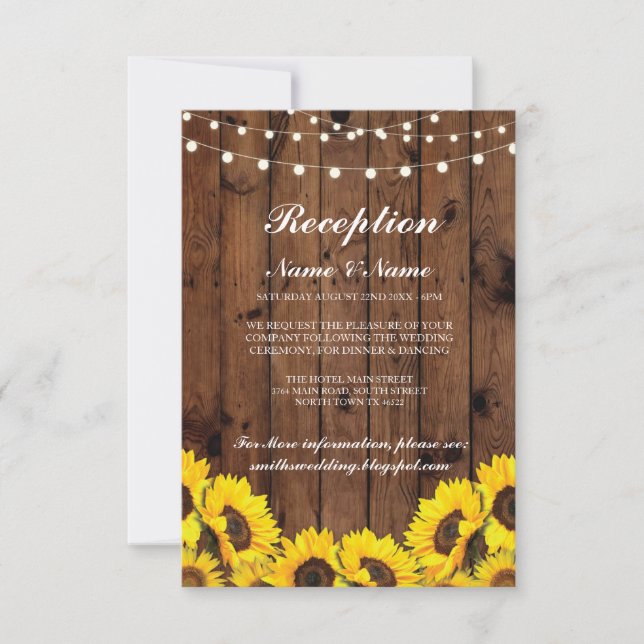 Rustic Wedding Reception Cards Sunflower Wood (Front)