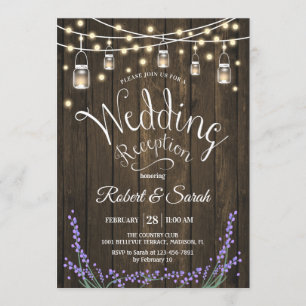 Rustic Wedding Reception - Wood, Lavender & Lights Invitation