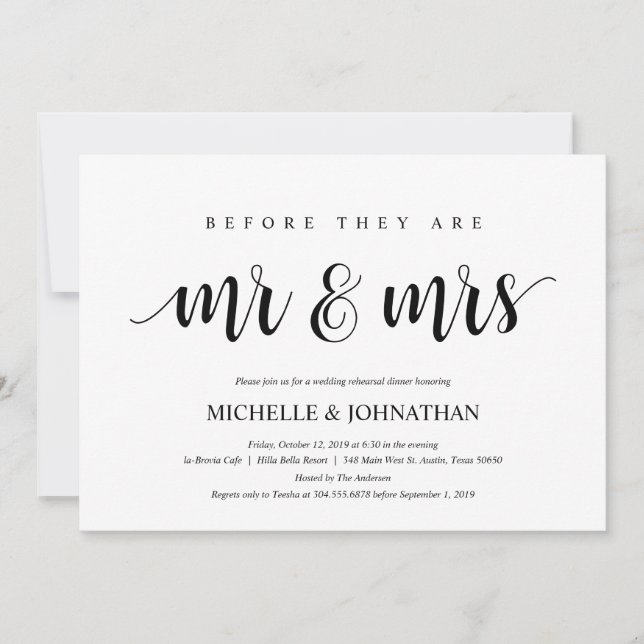 Rustic Wedding Rehearsal Dinner, Black and White Invitation (Front)
