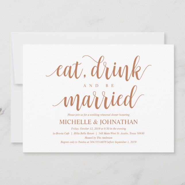 Rustic Wedding Rehearsal Dinner, Copper Colour Invitation (Front)