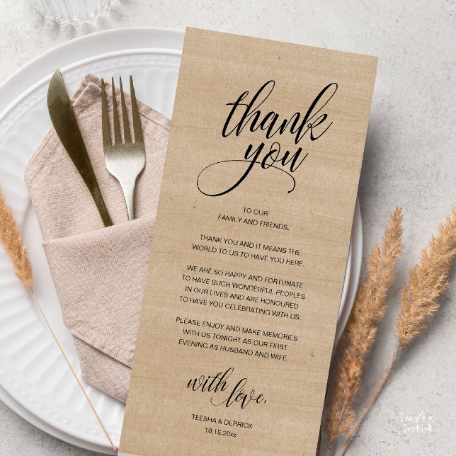 Rustic Wedding Rehearsal Dinner Thank You Card (Modern Rustic Wedding Reception Dinner Lunch Brunch Thank You Card Brown Village Wood )