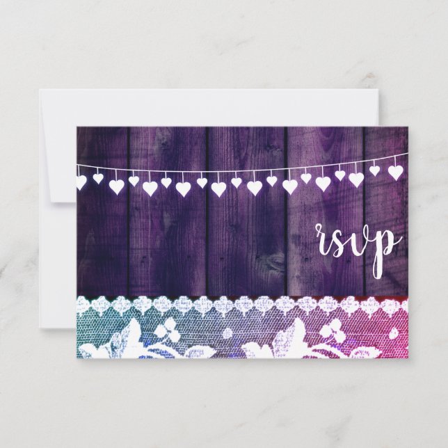 Rustic Wedding RSVP Card – Purple & Pinkish White  (Front)