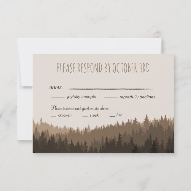 Rustic Wedding RSVP in the Mountains with dinner Card (Front)
