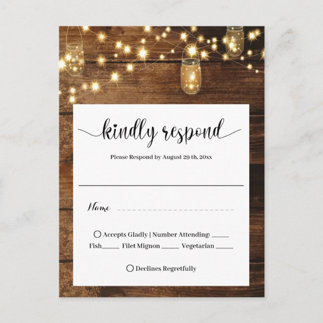  Rustic Wedding RSVP  Postcard (Front)